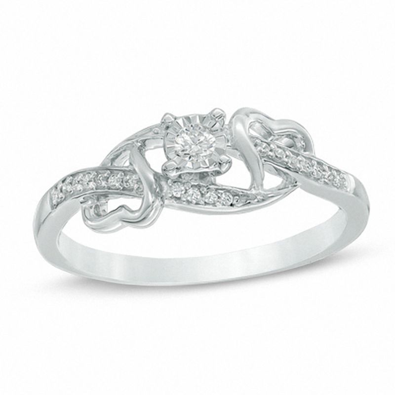 0.09 CT. T.W. Diamond Double Hearts Promise Ring in 10K White Gold|Peoples Jewellers