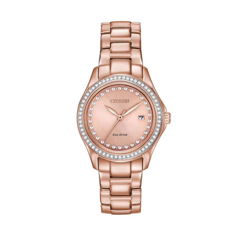 Ladies' Exclusive Citizen Eco-Drive® Crystal Accent Rose-Tone Watch (Model: FE1143-88Q)