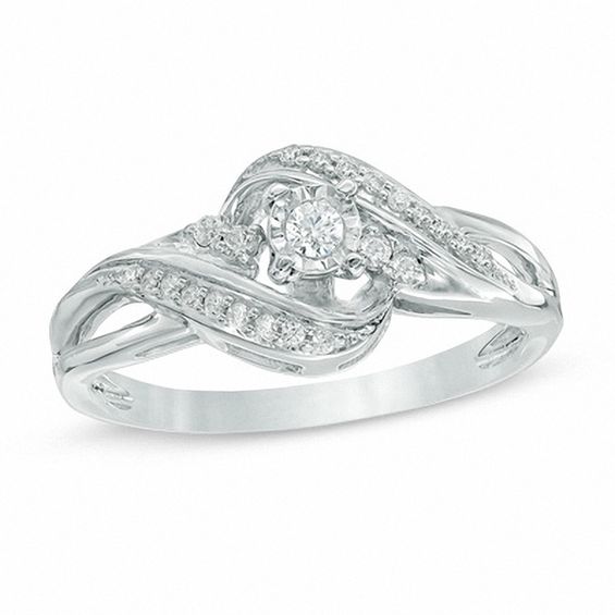 0.15 CT. T.W. Diamond Swirl Bypass Promise Ring in 10K White Gold