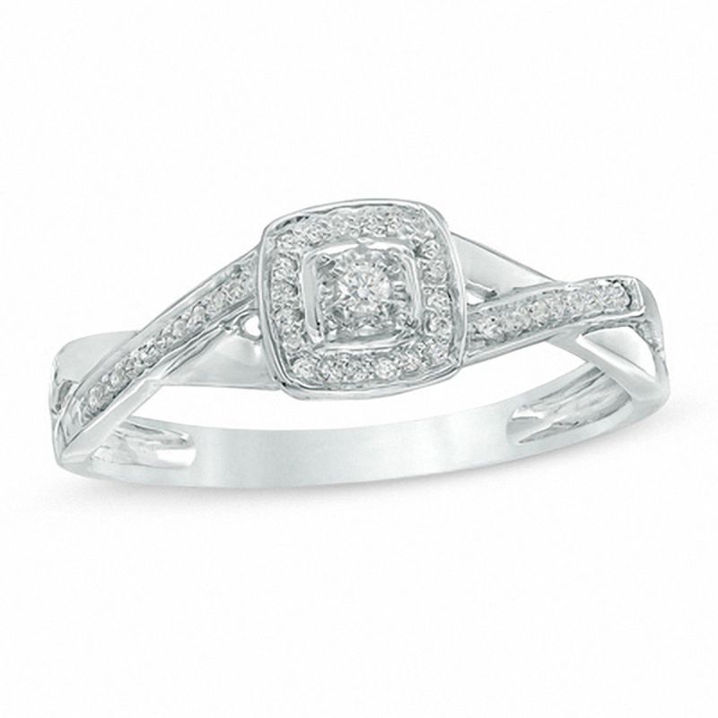 0.09 CT. T.W. Diamond Cushion Frame Twist Promise Ring in 10K White Gold|Peoples Jewellers