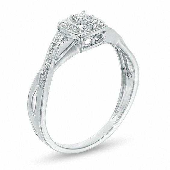 0.09 CT. T.W. Diamond Cushion Frame Twist Promise Ring in 10K White Gold