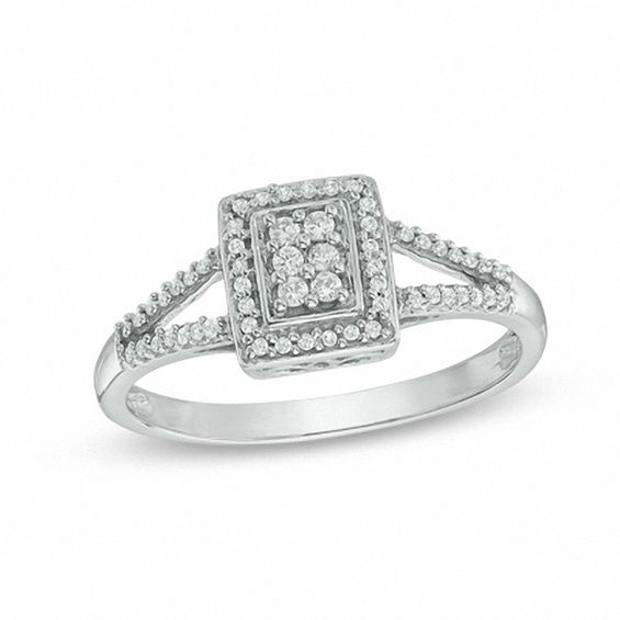 0.18 CT. T.W. Composite Diamond Rectangle Frame Promise Ring in 10K White Gold