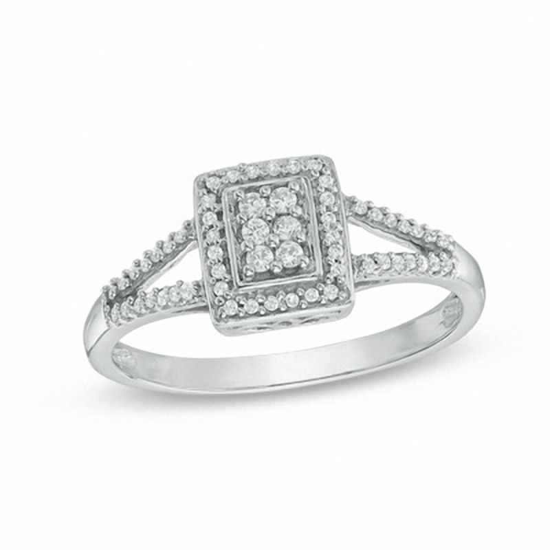 0.18 CT. T.W. Composite Diamond Rectangle Frame Promise Ring in 10K White Gold|Peoples Jewellers