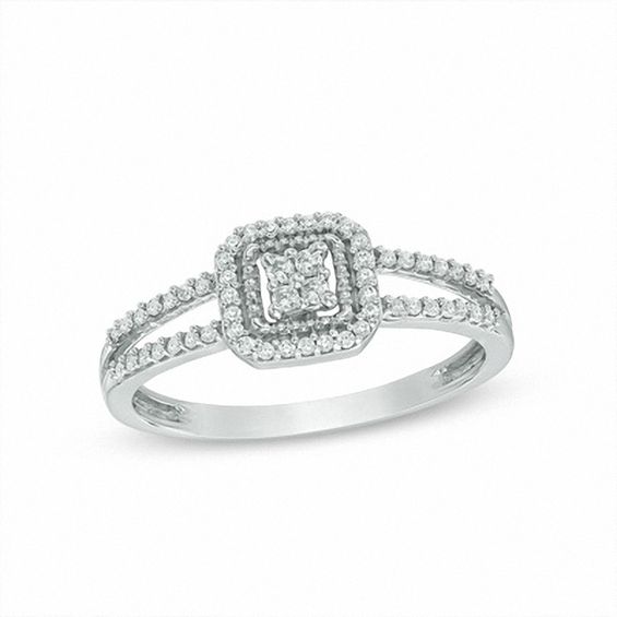 0.18 CT. T.W. Composite Diamond Cushion Frame Promise Ring in 10K White Gold