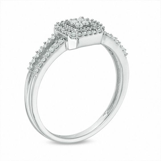 0.18 CT. T.W. Composite Diamond Cushion Frame Promise Ring in 10K White Gold