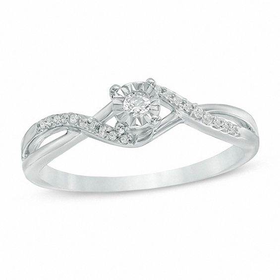 0.11 CT. T.W. Diamond Twist Shank Promise Ring in 10K White Gold