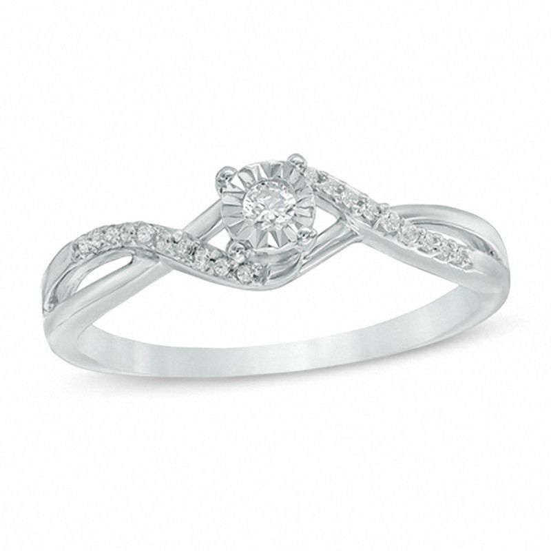 0.11 CT. T.W. Diamond Twist Shank Promise Ring in 10K White Gold|Peoples Jewellers