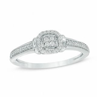 0.15 CT. T.W. Composite Diamond Cushion Frame Promise Ring in 10K White Gold