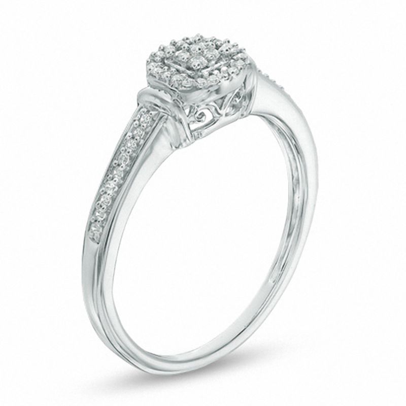 0.15 CT. T.W. Composite Diamond Cushion Frame Promise Ring in 10K White Gold