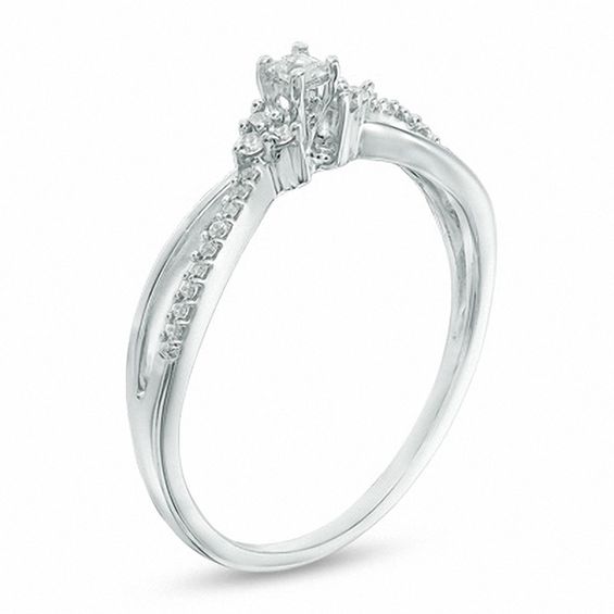 0.15 CT. T.W. Diamond with Tri-Sides Promise Ring in 10K White Gold