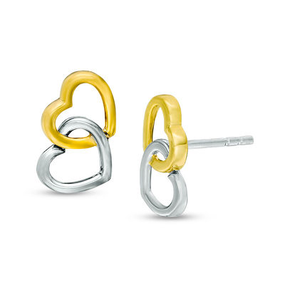 Entwined Double Heart Stud Earrings in 10K Two-Tone Gold