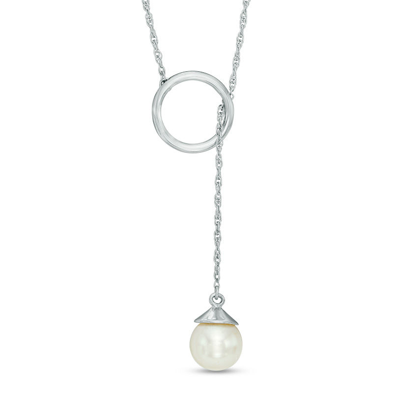 7.0mm Freshwater Cultured Pearl Lariat Necklace in 10K White Gold-20"
