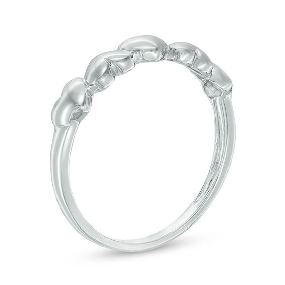 Puffed Alternating Hearts Ring in 10K White Gold