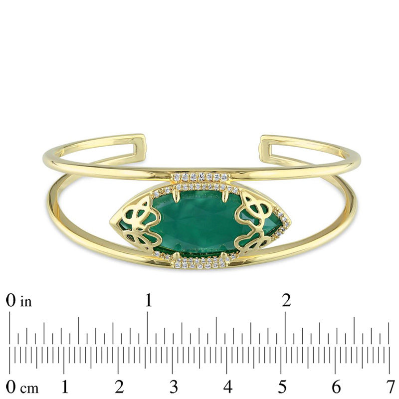 Julianna B™ Green Chalcedony and 0.28 CT. T.W. Diamond Cursive "JB" Cuff in Sterling Silver with 18K Gold Plate|Peoples Jewellers