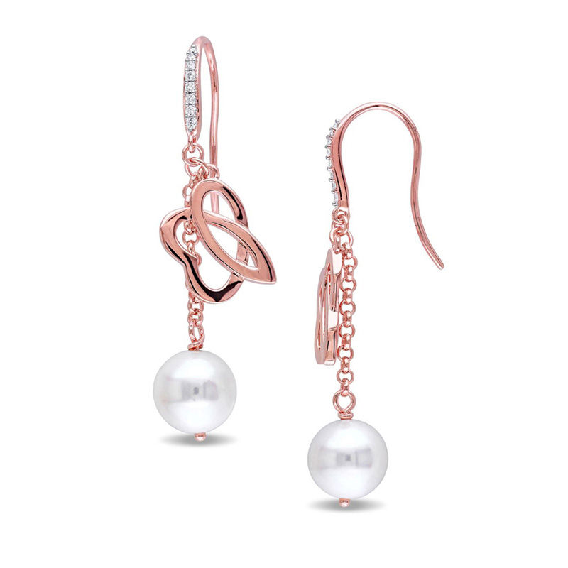 Julianna B™ Cultured Freshwater Pearl and Diamond Drop Earrings in Sterling Silver with 18K Rose Gold Plate|Peoples Jewellers