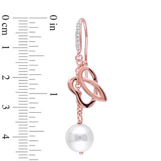 Julianna B™ Cultured Freshwater Pearl and Diamond Drop Earrings in Sterling Silver with 18K Rose Gold Plate