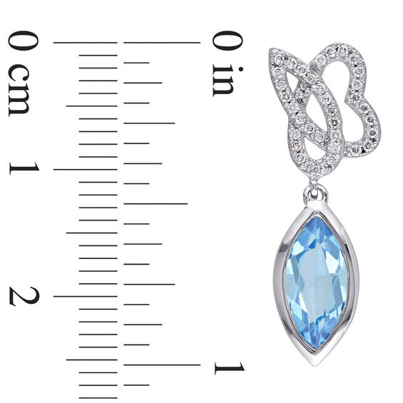 Julianna B™ Marquise Swiss Blue Topaz and 0.21 CT. T.W. Diamond Cursive "JB" Drop Earrings in 14K White Gold