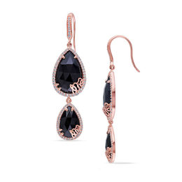 Julianna B™ Onyx and 0.83 CT. T.W. Diamond Cursive &quot;JB&quot; Drop Earrings in Sterling Silver with 18K Rose Gold Plate