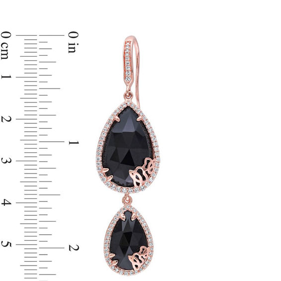 Julianna B™ Onyx and 0.83 CT. T.W. Diamond Cursive "JB" Drop Earrings in Sterling Silver with 18K Rose Gold Plate