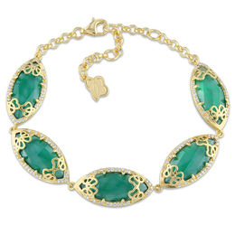 Julianna B™ Green Chalcedony and 0.37 CT. T.W. Diamond Bracelet in Sterling Silver with 18K Gold Plate - 8.0&quot;