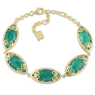 Julianna B™ Green Chalcedony and 0.37 CT. T.W. Diamond Bracelet in Sterling Silver with 18K Gold Plate - 8.0"