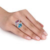 Julianna B™ Pear-Shaped Swiss Blue Topaz, Amethyst and 0.47 CT. T.W. Diamond Frame Bypass Ring in 14K White Gold