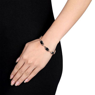 Julianna B™ Onyx and 0.37 CT. T.W. Diamond Cursive "JB" Bracelet in Sterling Silver with 18K Rose Gold Plate - 8.0"