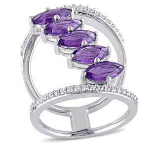 Julianna B™ Marquise Amethyst and 0.32 CT. T.W. Diamond Linear Five Stone Ring in Sterling Silver