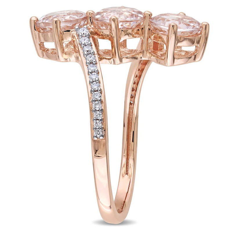 Julianna B™ 6.0mm Morganite and 0.14 CT. T.W. Diamond Linear Three Stone Bypass Ring in 14K Rose Gold|Peoples Jewellers