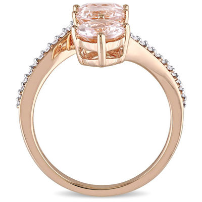 Julianna B™ 6.0mm Morganite and 0.14 CT. T.W. Diamond Linear Three Stone Bypass Ring in 14K Rose Gold