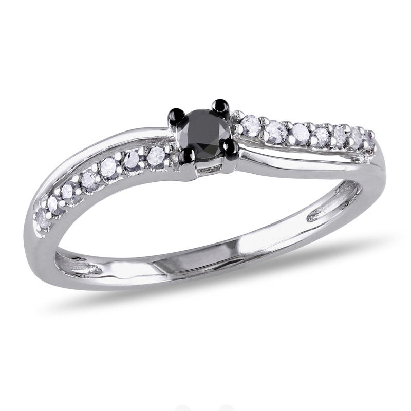 0.25 CT. T.W. Enhanced Black and White Diamond Split Shank Promise Ring in Sterling Silver|Peoples Jewellers