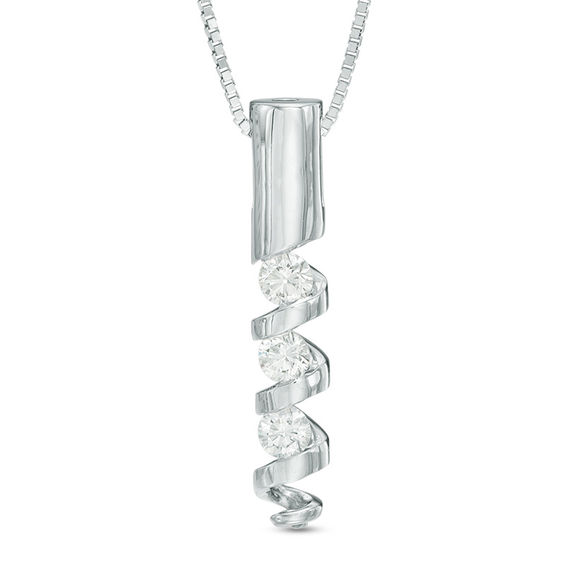 Sirena™ 0.10 CT. T.W. Diamond Three Stone Spiral Pendant in 14K White Gold