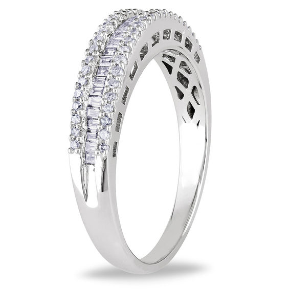 0.30 CT. T.W. Baguette and Round Diamond Multi-Row Band in 10K White Gold