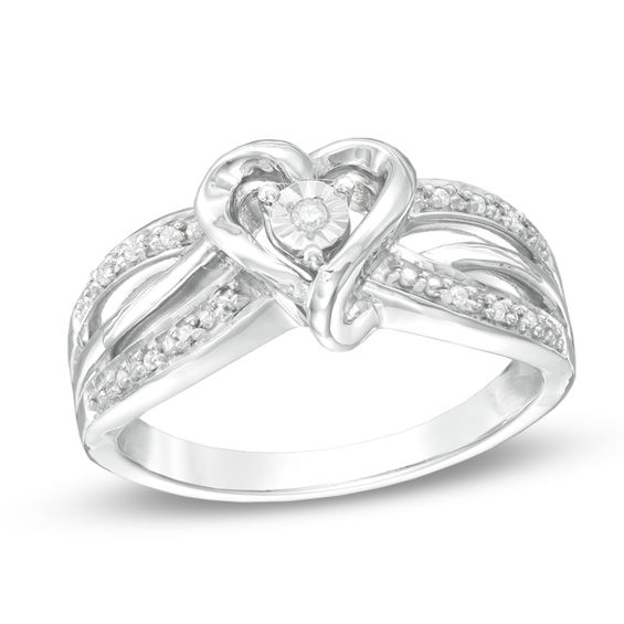 Diamond Accent Heart Split Shank Promise Ring in Sterling Silver