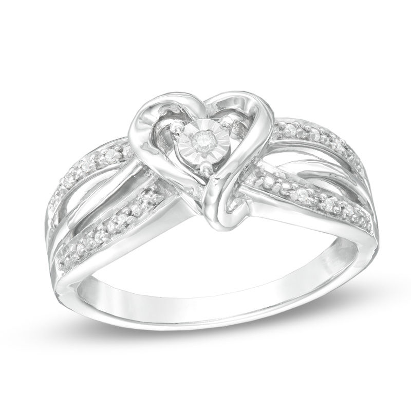 Diamond Accent Heart Split Shank Promise Ring in Sterling Silver|Peoples Jewellers