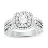 Thumbnail Image 0 of 1.25 CT. T.W. Certified Canadian Cushion-Cut Diamond Double Frame Engagement Ring in 14K White Gold (I/I1)