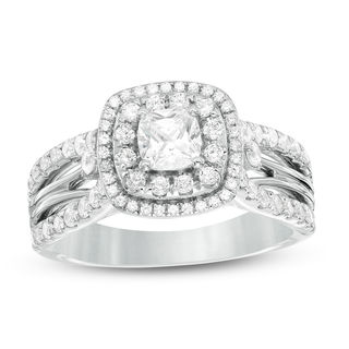 1.25 CT. T.W. Certified Canadian Cushion-Cut Diamond Double Frame Engagement Ring in 14K White Gold (I/I1)