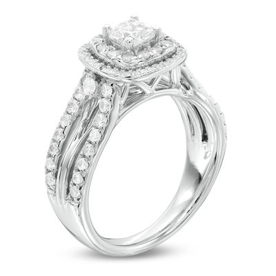 1.25 CT. T.W. Certified Canadian Cushion-Cut Diamond Double Frame Engagement Ring in 14K White Gold (I/I1)