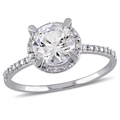 7.0mm Lab-Created White Sapphire and Diamond Accent Frame Ring in 10K White Gold