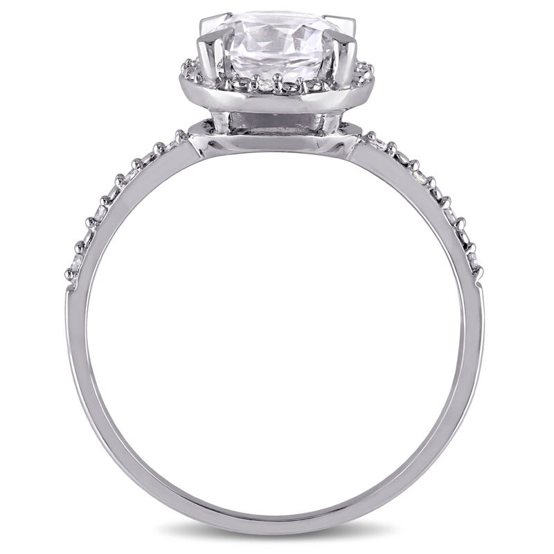 7.0mm Lab-Created White Sapphire and Diamond Accent Frame Ring in 10K White Gold|Peoples Jewellers