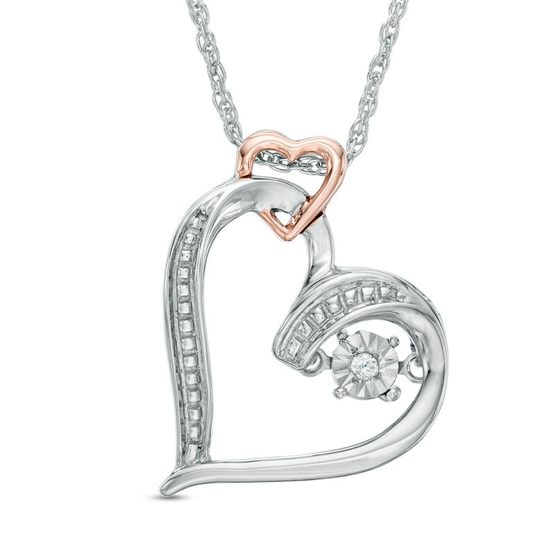 Unstoppable Love™ Diamond Accent Double Heart Pendant in Sterling Silver and 10K Rose Gold