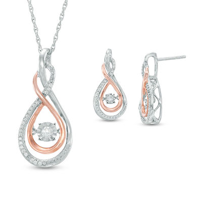 Unstoppable Love™ 0.25 CT. T.W. Diamond Infinity Pendant and Earrings Set in Sterling Silver and 10K Rose Gold