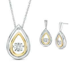 Unstoppable Love™ Diamond Accent Teardrop Pendant and Drop Earrings Set in Sterling Silver and 10K Gold