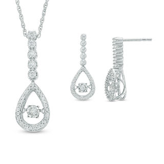 Unstoppable Love™ 0.50 CT. T.W. Diamond Linear Teardrop Pendant and Drop Earrings Set in 10K White Gold