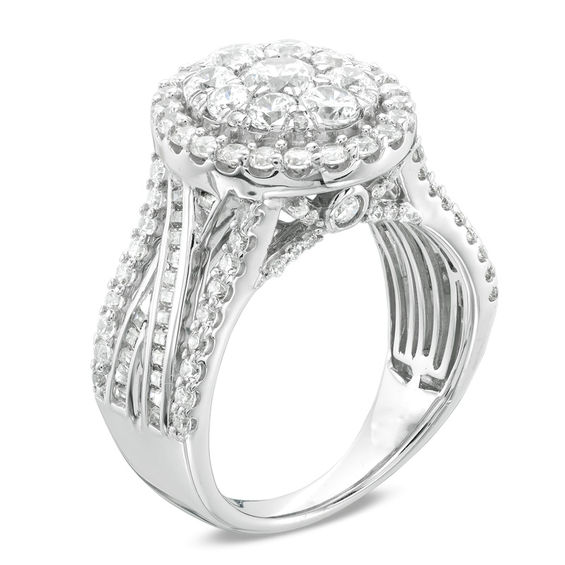 2.50 CT. T.W. Composite Diamond Oval Frame Twist Shank Engagement Ring in 14K White Gold