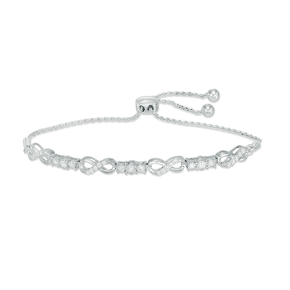 0.30 CT. T.W. Diamond Alternating Infinity Station Bolo Bracelet in Sterling Silver - 9.5"