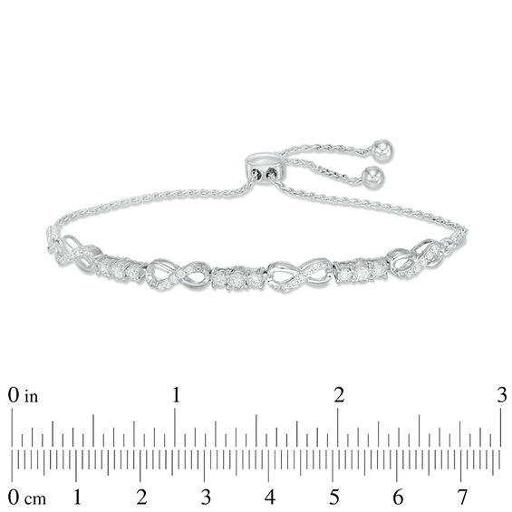 0.30 CT. T.W. Diamond Alternating Infinity Station Bolo Bracelet in Sterling Silver - 9.5"