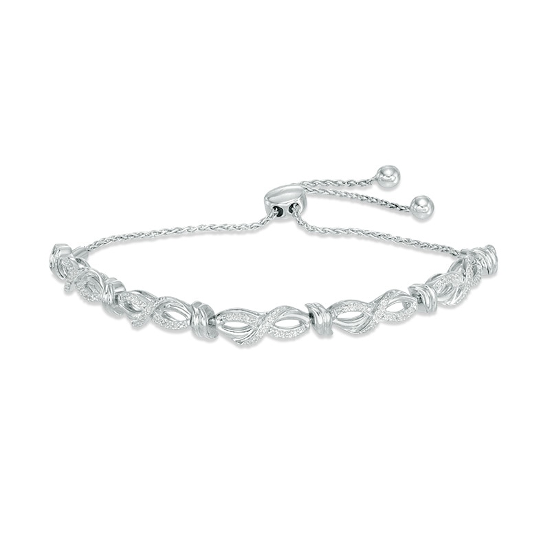 0.18 CT. T.W. Diamond Infinity Wave Bolo Bracelet in Sterling Silver - 9.5"|Peoples Jewellers