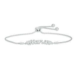 Diamond Accent &quot;Nana&quot; with Side Hearts Bolo Bracelet in Sterling Silver - 9.5&quot;