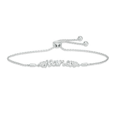 Diamond Accent "Nana" with Side Hearts Bolo Bracelet in Sterling Silver - 9.5"